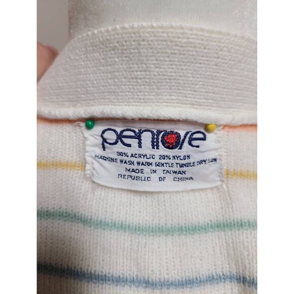 Vintage 70s striped acrylic cardigan size medium pastel - Picture 3 of 5